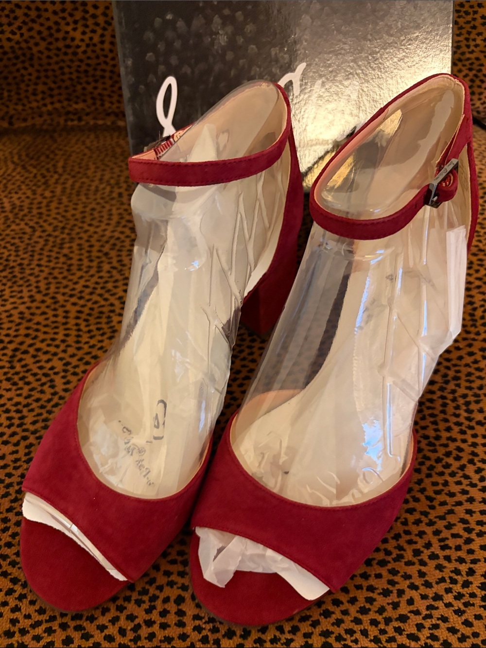 Sam Edelman Red Suede Peep-Toe Ankle Strap Block Heel